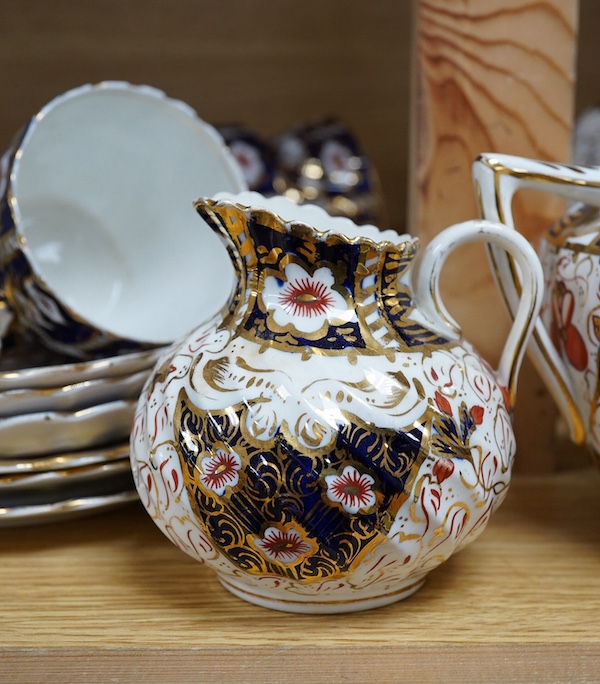 A pair of Victorian bone china figural dishes, an Imari pattern teaset, together with other wares. Condition - mostly fair